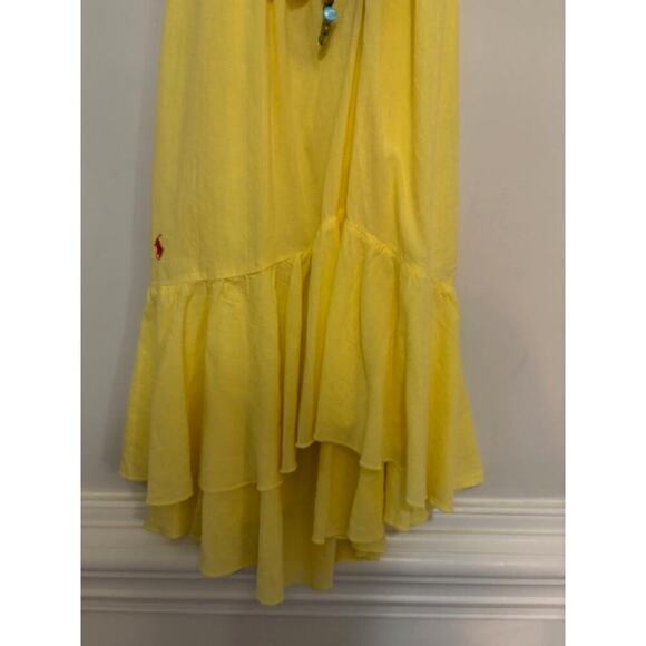 Ralph Lauren Dress Womens Medium Halter Ruffle Tiered Yellow Coastal Cotton - Picture 10 of 10